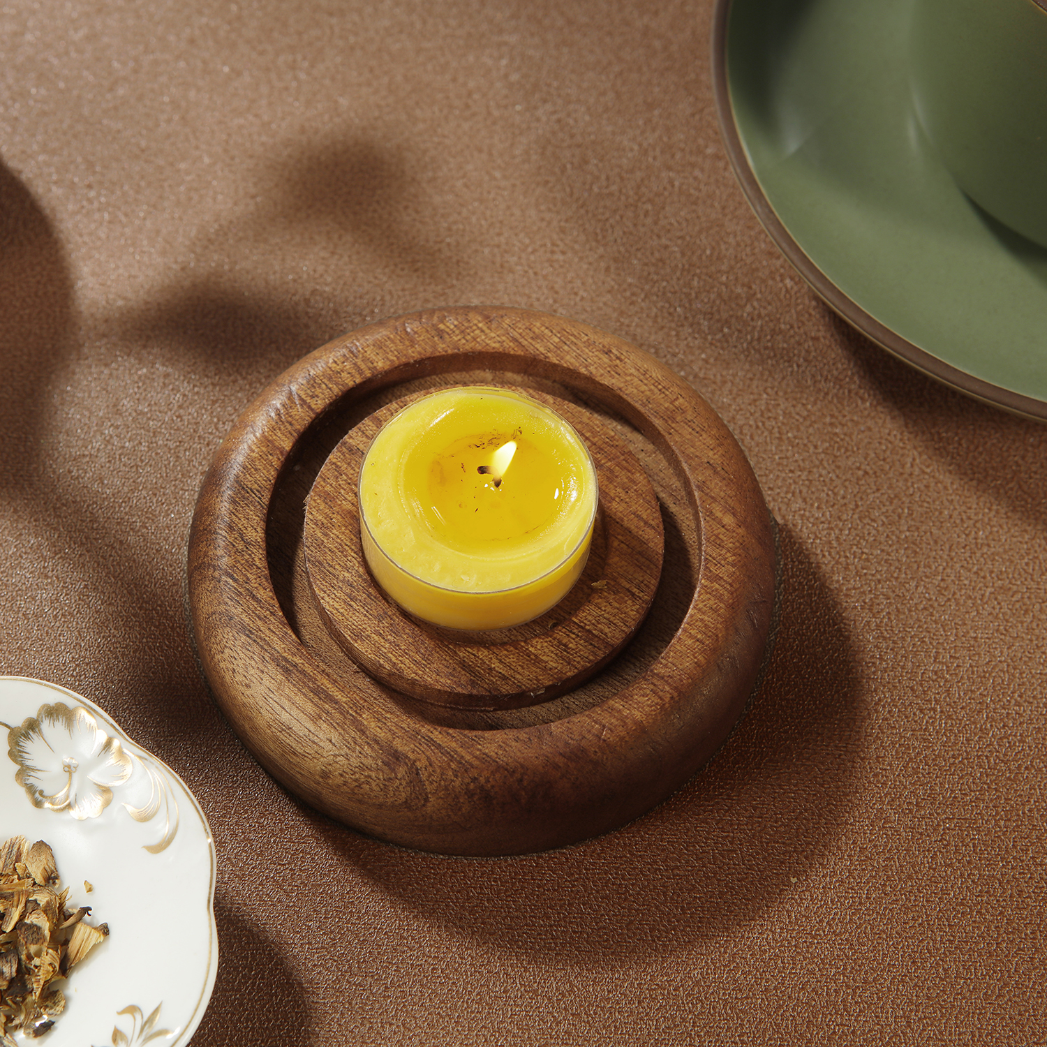 Kerzenhalter aus Glas, Aromatherapie-Heizhalter mit Holzsockel, Aromatherapie-Räuchergefäß für Yoga, SPA, Aromatherapie