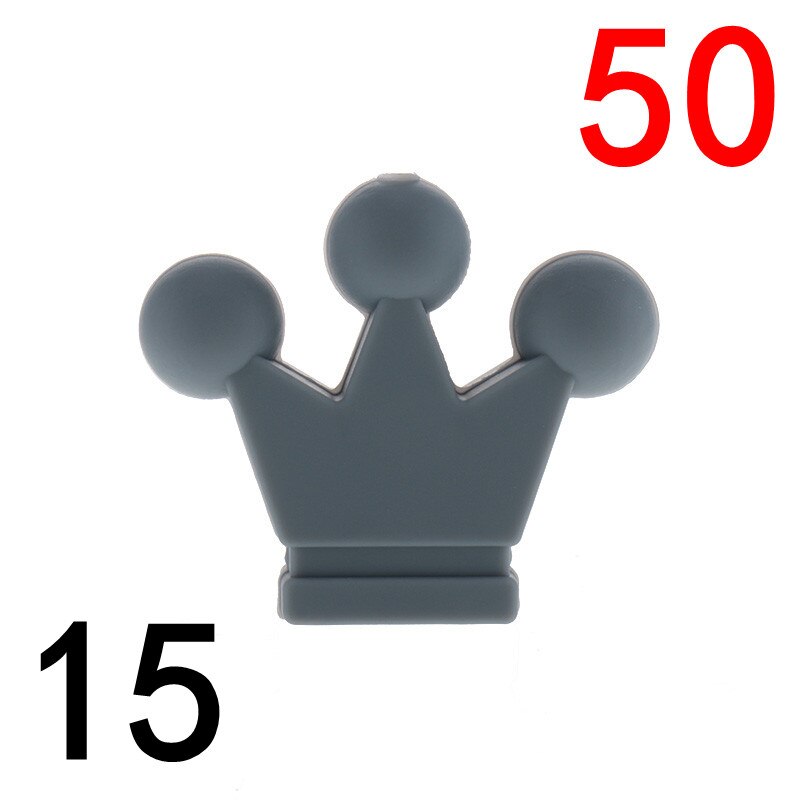 50pcs Silicone Crown Beads Baby Teether Necklace Bead Infant Baby Chewing Jewelry Accessories Food Grade Silicone: 15 Dim gray