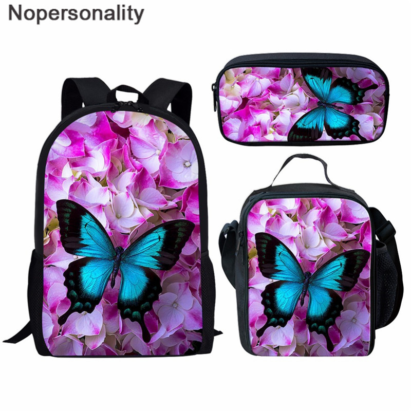 Nopersonality Beautiful Backpack for Women Girls School Bag Sets Colorful Butterfly Prints Teenage Bag Pack Kids Rugzak Mochilas