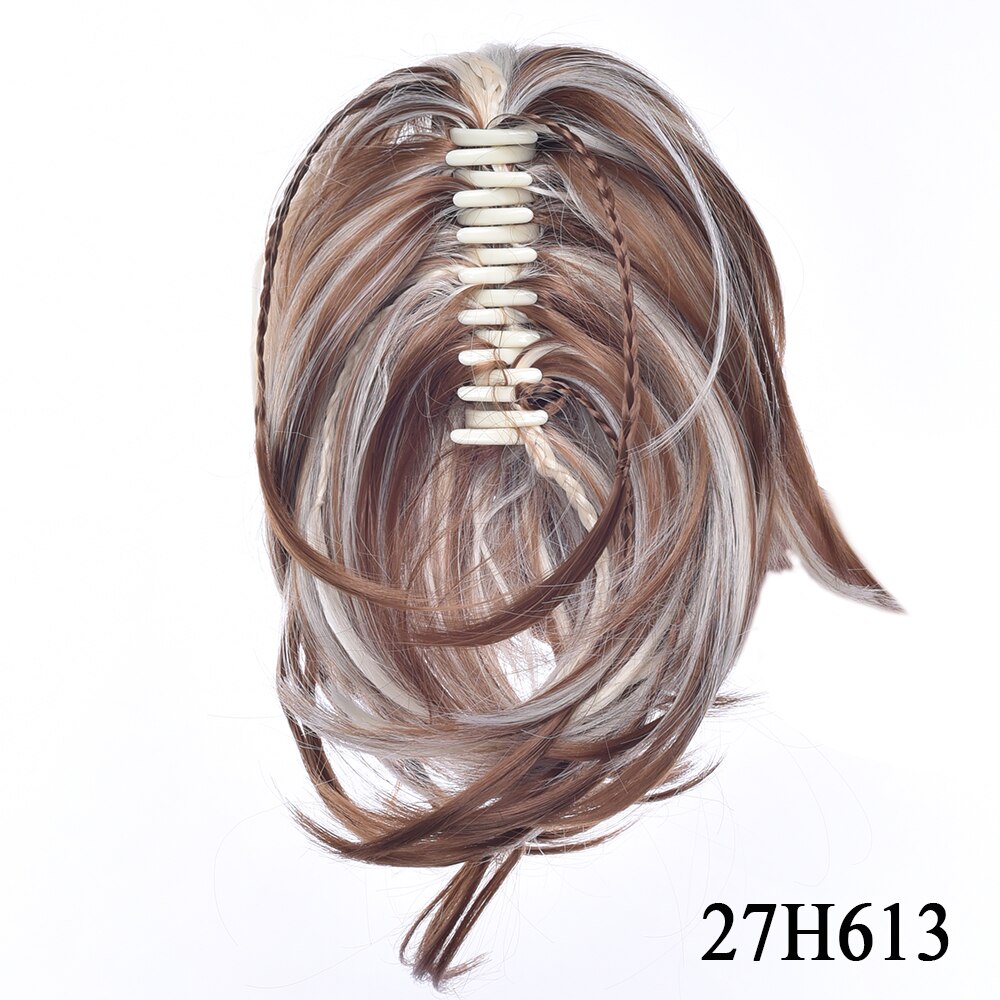 Soowee trenza de pelo sintético cabello rubio negro Clip en extensión de cabello cola de Pony recta Cola de Caballo gris garra para mujeres: 27H613
