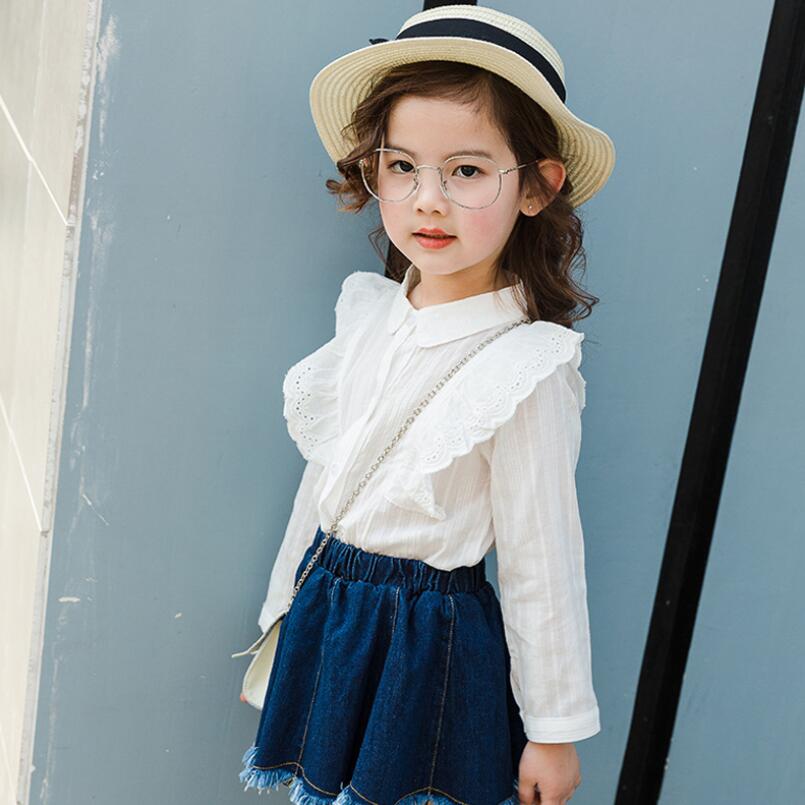 Baby Toddler Clothes Cotton White Girls Blouse Shirts Lace Ruffles Kids Children Long Sleeve School Girl Tops And Blouses