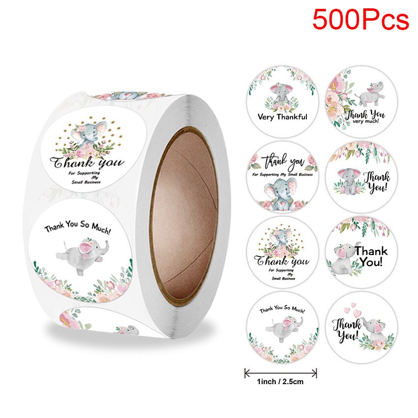 100-500pc Flower Elephant Cute Animals Thank You Sticker for Business Kids Reward 8 Styles Sealing Label Scrapbooking Decor: 500Pcs