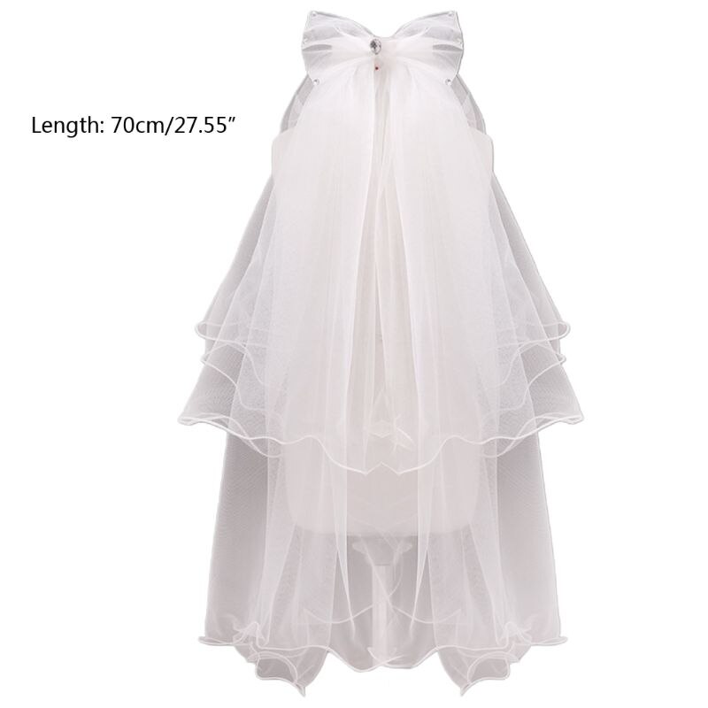 Ręcznie robione dwuwarstwowe kwiatowe welony ślubne śliczna kokardka ze strasem