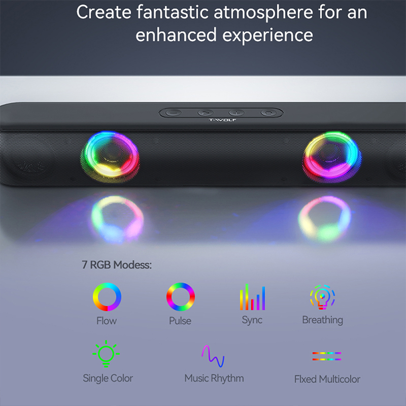 RGB Bluetooth 5.0 głośnik 3D Surround Soundbar przewodowe głośniki komputerowe Subwoofer Stereo Sound bar do laptopa PC teatr TV Aux