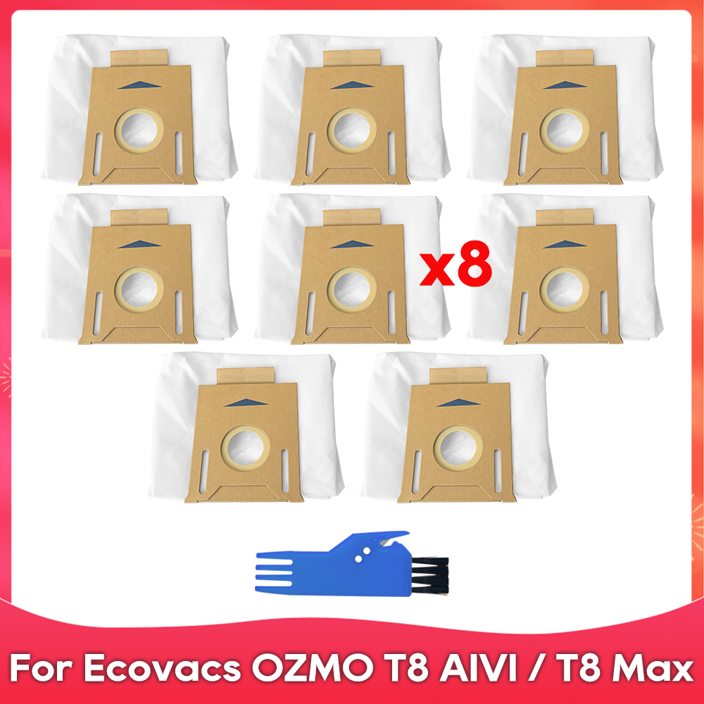 Passend für Ecovacs DEBOT OZMO T8+ / T8 AIVI / T8 Max / N8 Plus / N8 Profi Rolle Seitliche Bürste Filter Mopp Staubbeutel Zubehörteile: Braun