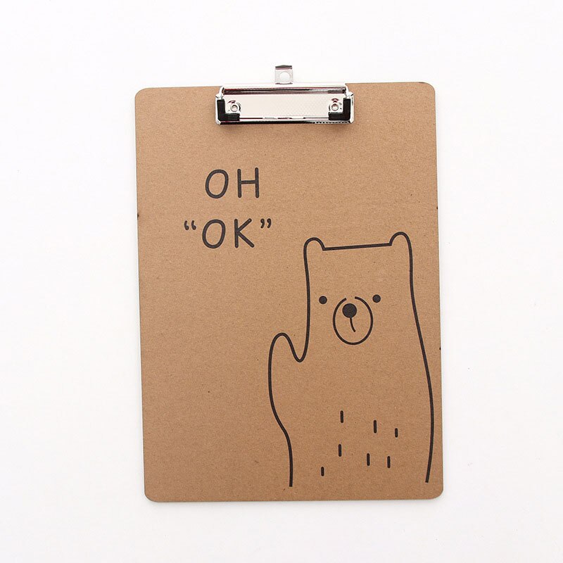 Wood A4 Cartoon File Folder Office Meeting Document Recording Tool Supplies Cute Cat Bear Pattern File Folder: 4