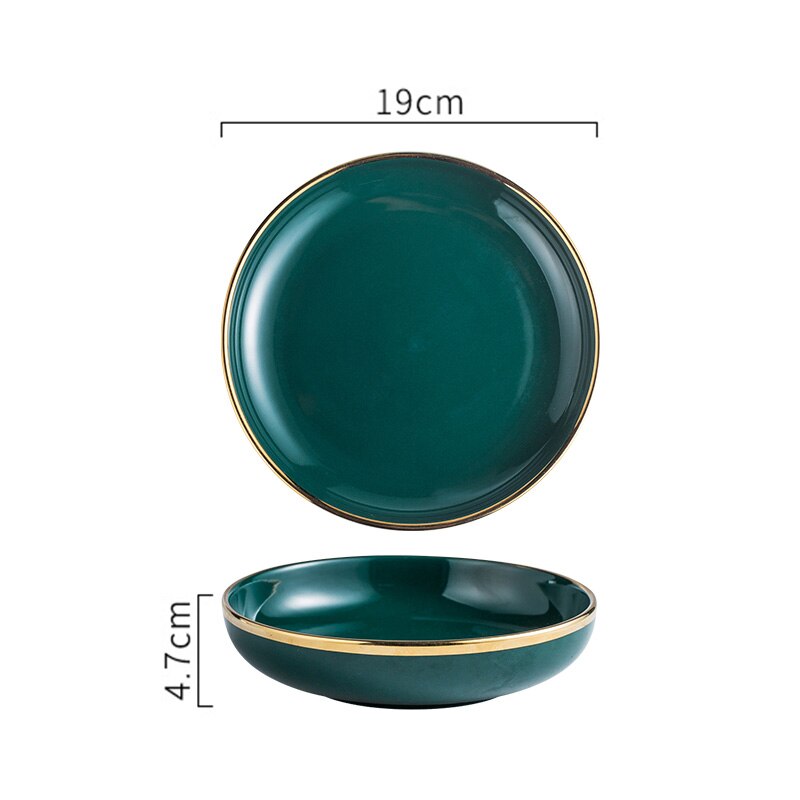 Light Luxury Gold Edge Ceramic Plate Household Steak Pasta Diner Plate Fish Dishes Dessert Bowl Kitchen Decor Tableware Sets: G-19x19x4.7cm