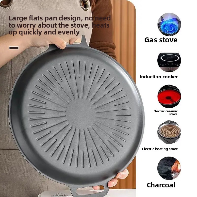 Sun Shaped Non-Stick Iron BBQ Grill Pan Convenient Outdoor Camping Home Use Multi-Purpose Roasting Dish Easy to Clean