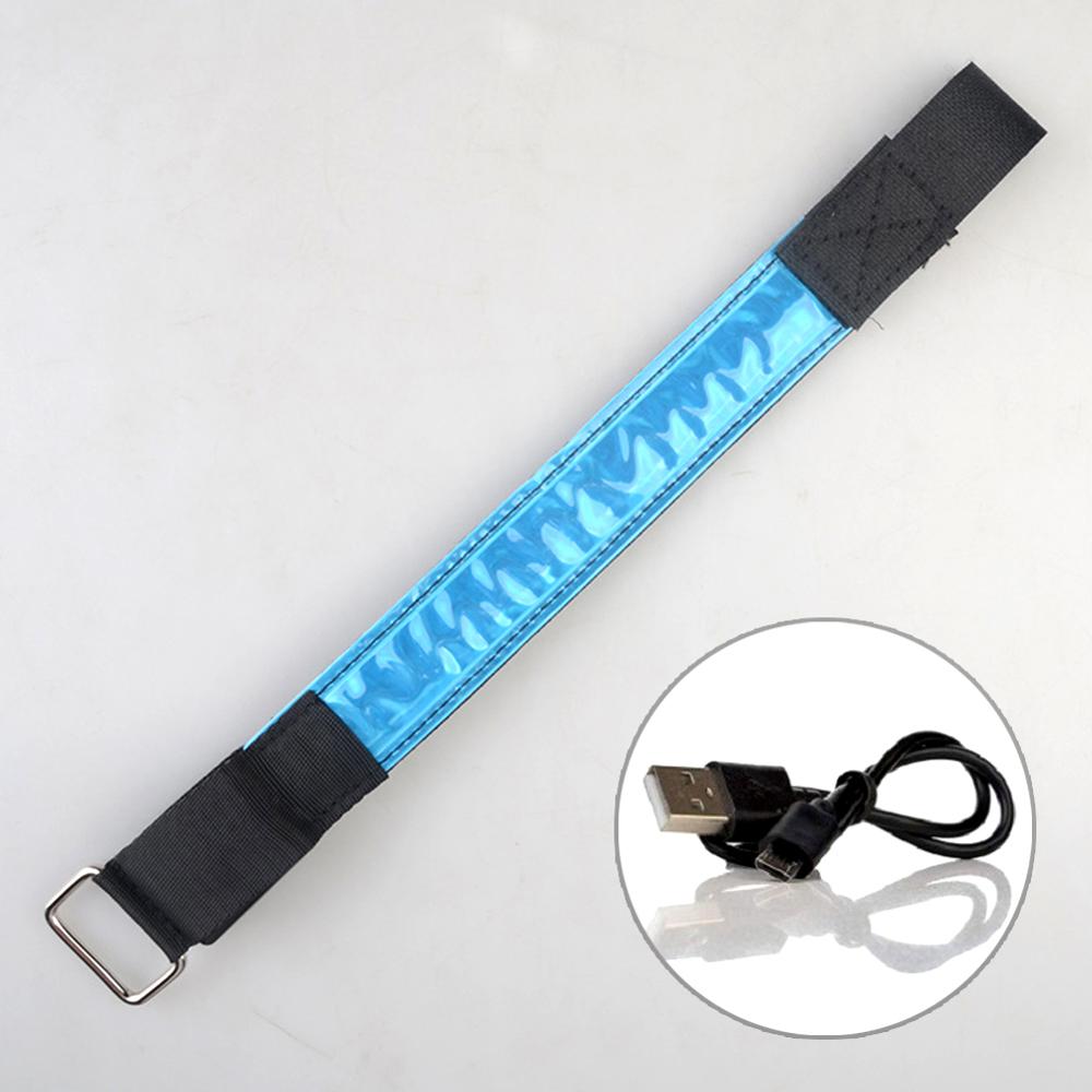 Usb genopladeligt led lysende armbånd reflekterende bånd nat sikkerhedsbånd løbe cykeludstyr til joggere cyklister vandrere koncerter: Blå