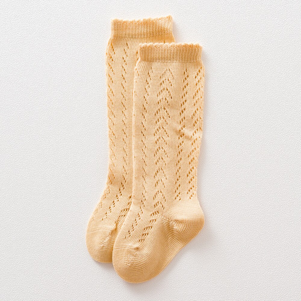 Calcetines hasta la rodilla de estilo español para bebé y niña, para niños pequeños de Lolita medias caladas, medias de malla de rejilla, medias de princesa 5T: yellow / 18M-3T