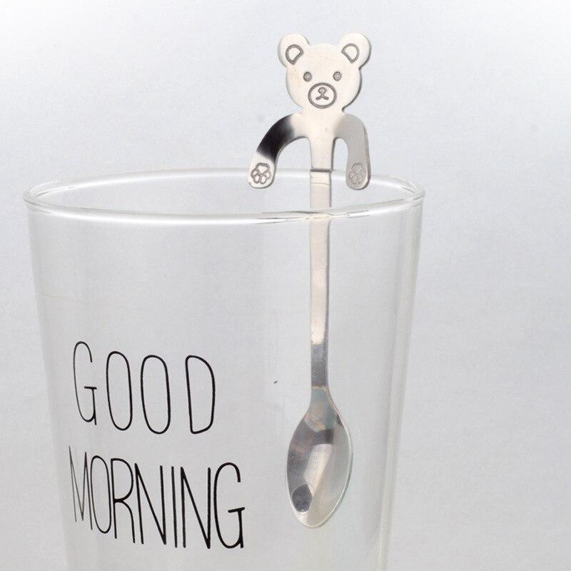 Stainless Steel Cat Bear Coffee Spoons Strring Spoon Long Handle Teaspoon Tea Spoon Dessert Scoop Tableware Gold Cutlery: silver bear