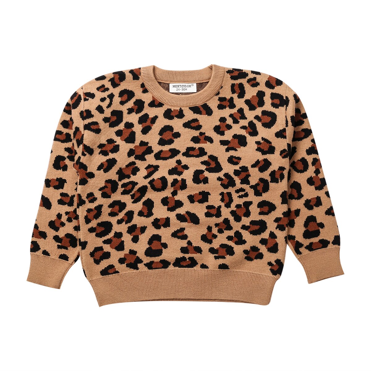 Winter Warm Kids Baby Lange Mouw Trui Mode Luipaard Tops Fleece Trui Ronde Hals Knitwear Voor Peuter Jongen meisje: Bruin / 5 Years