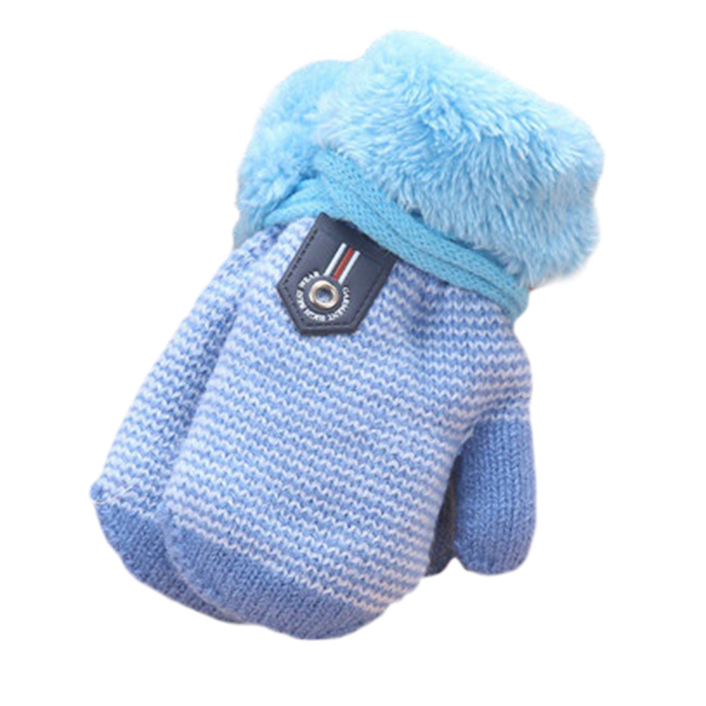 Schattige Kinderen Winter Handschoenen Dikker Infant Baby Meisjes Jongens Warm Kinderen Handschoenen Vingerloze Wanten Kids Winter Gant Enfant: Sky Blue