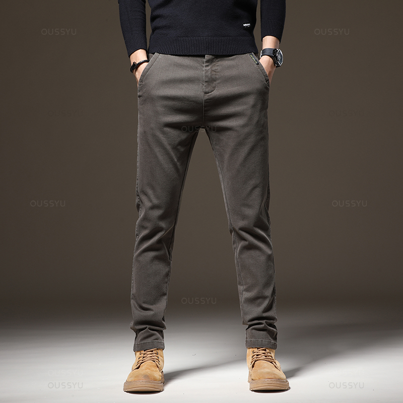 Pantalones informales cálidos de lana para hombre, de algodón, cintura elástica, sarga, trabajo, flocado, pantalones Cargo gruesos, novedad de invierno de 2024