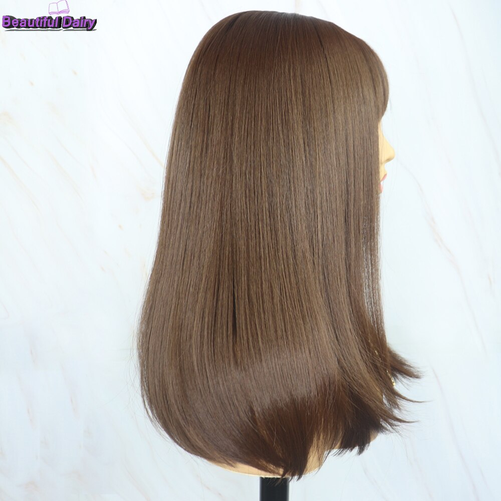 Diário bonito 16 polegada reta perucas de cabelo sintético para cabelo futura perucas de cabelo sintético resistente ao calor com franja