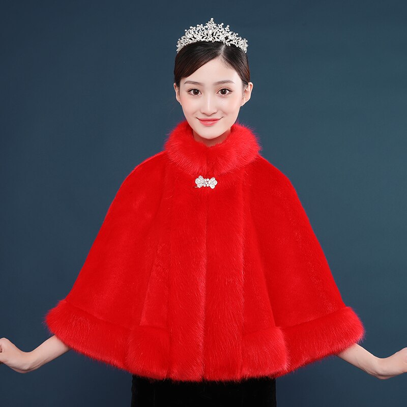 nouveauté fausse fourrure hiver Cape nuptiale courte mariage manteaux fête enveloppes veste blanc rouge femmes Wrap manteaux en Stock