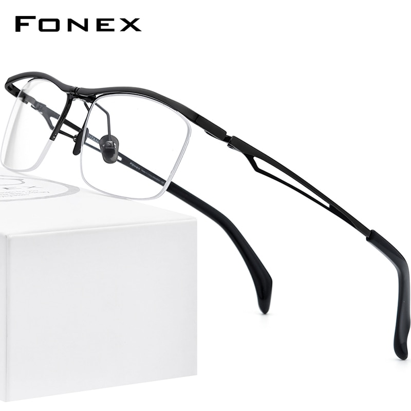 Fonex 180 ° flip titaanilasit kehys miesten 2022 puolireunaton neliömäinen reseptilasit puolioptiset silmälasit  f8044: Musta