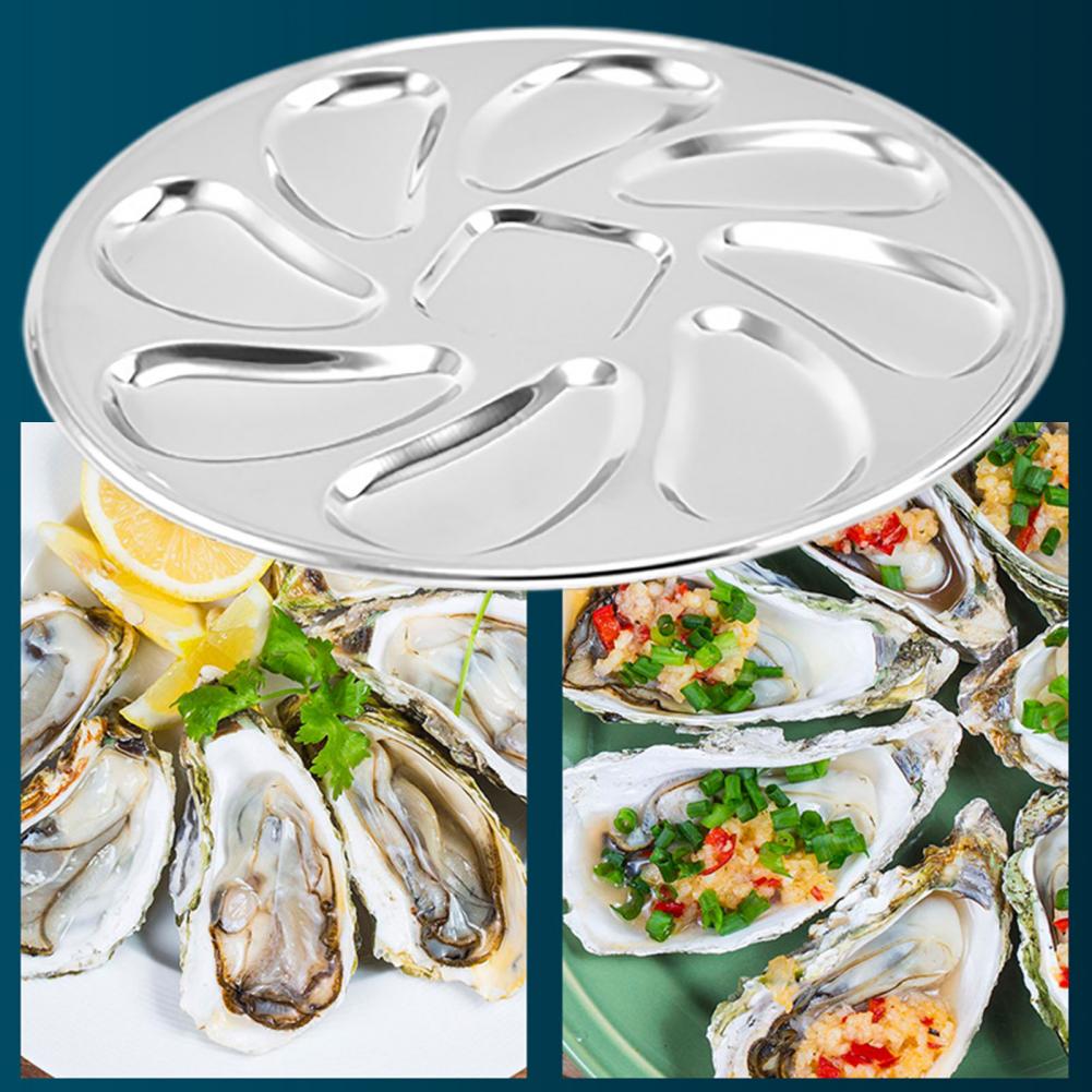 Oystr-plato de acero inoxidable de 8 ranuras, plato para servir a la parrilla, para salsa de ostiones, limones, mariscos, para el hogar y restaurante
