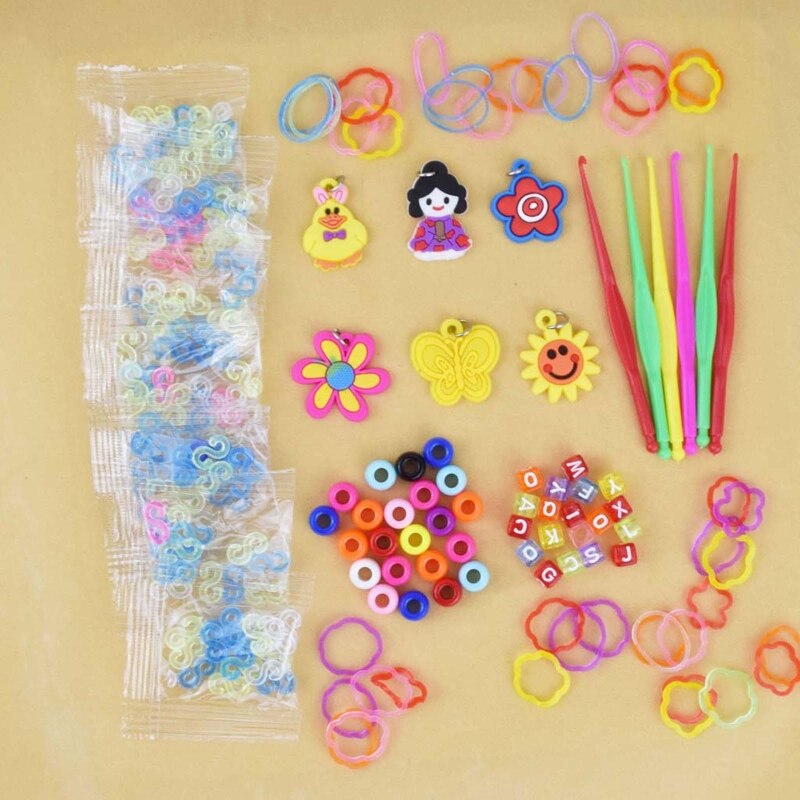 Elastic Rubber Colourful Loom Bands Starter Box with Crochet Bracelet Weaving