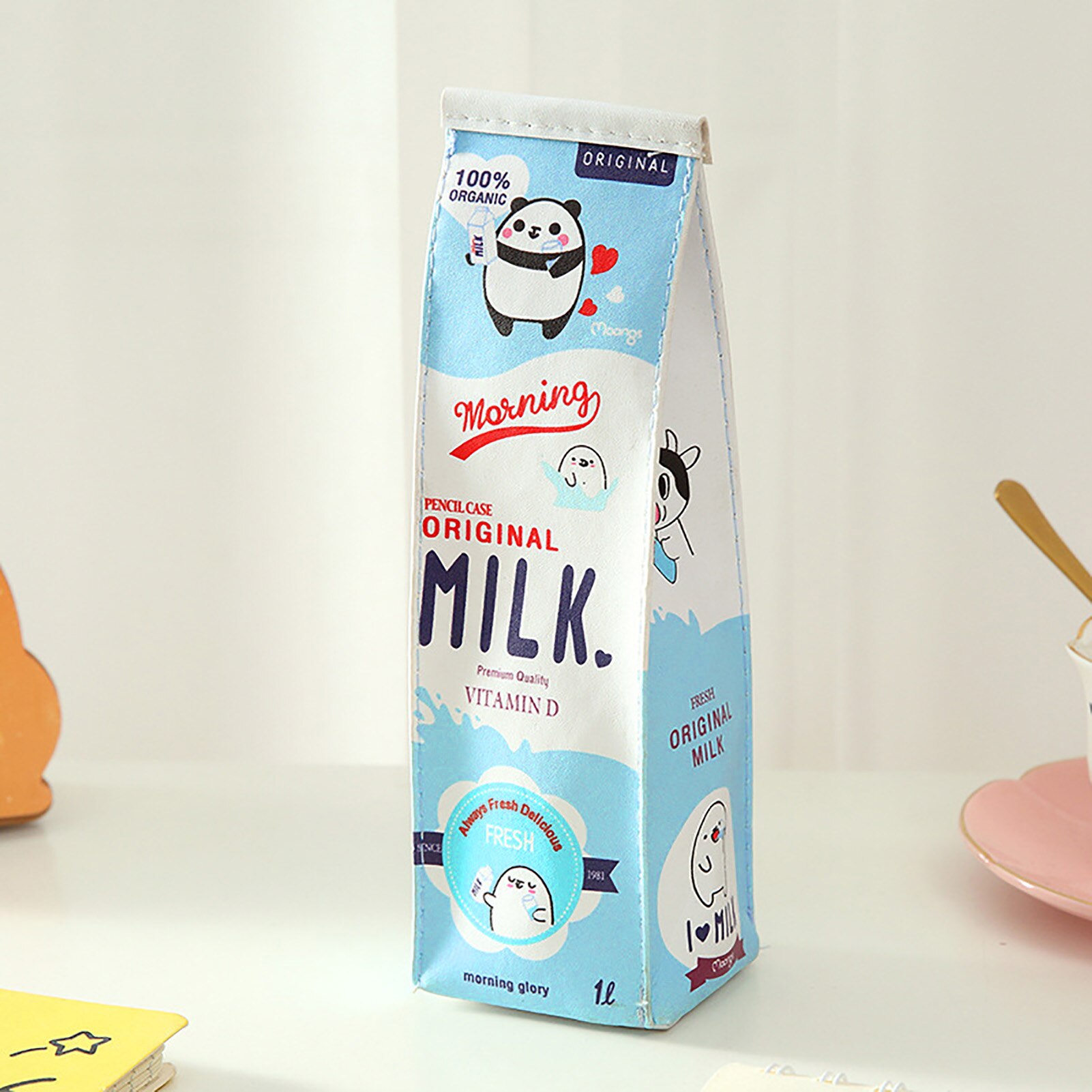 Etui Melk Karton Waterdicht Pu Leuke Grote Capaciteit Potlood Houder Pen Pouch Briefpapier Organizer Met Rits Voor Student: Blauw