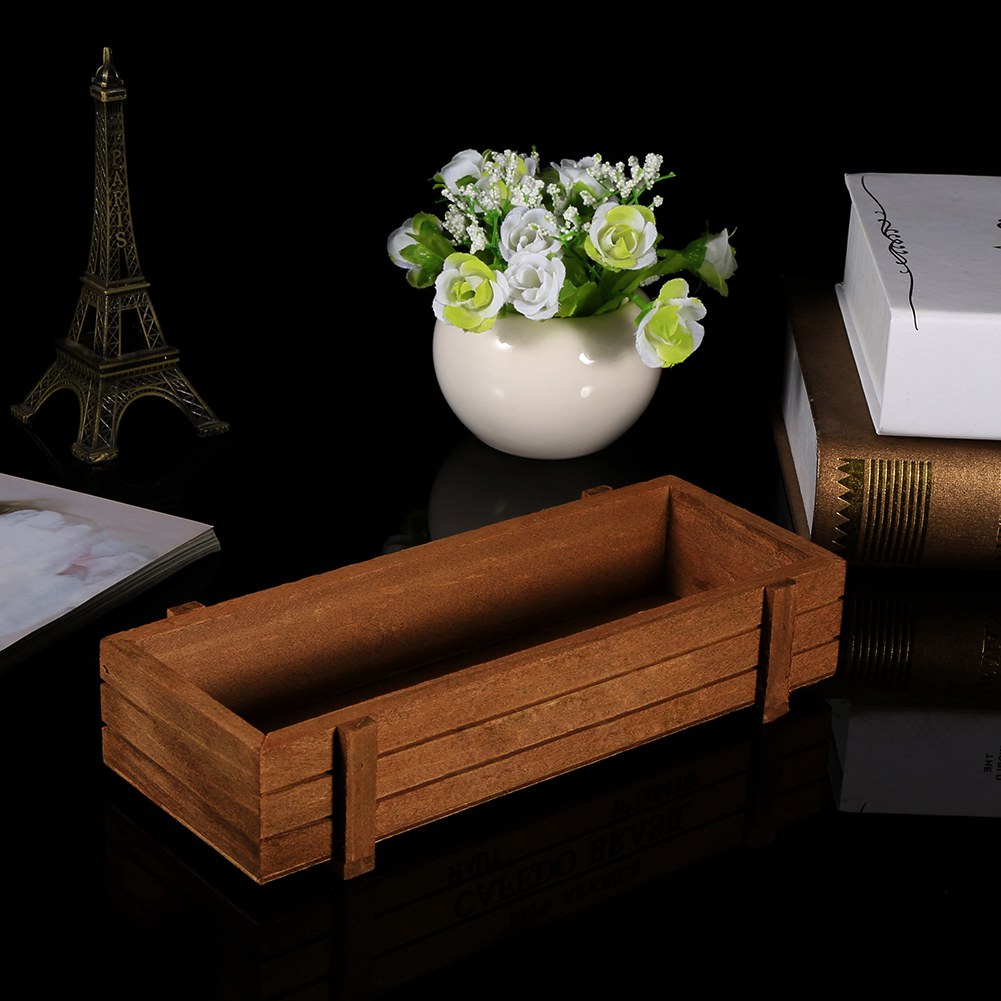 Garden Wooden Planter Box Outdoor Garden Plant Flower Pot Ornament Planter Crates Rectangle Table Succulent Flower Pot