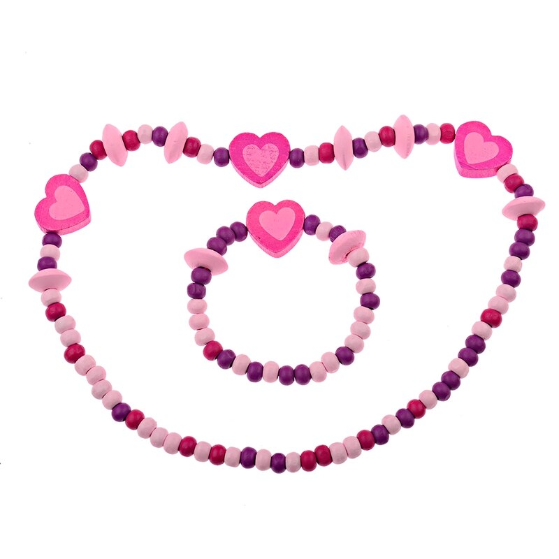 1Set Lovely Girl's Wooden Necklaces Lovely Colorful Heart Shape Beads Necklace&Bracelet Jewellery Set Birthday CS26: 23