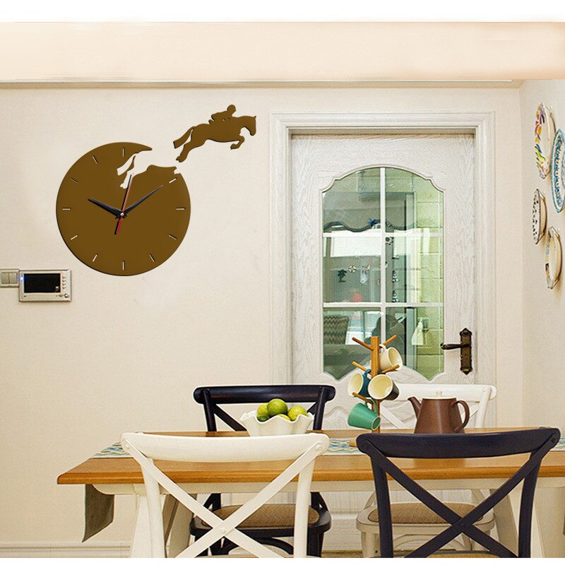 Bricolage 3D horloge murale cheval chevalier amusant horloge mur Art acrylique miroir Stickers muraux peintures murales décor à la maison bébé chambre de bébé décalcomanies modernes