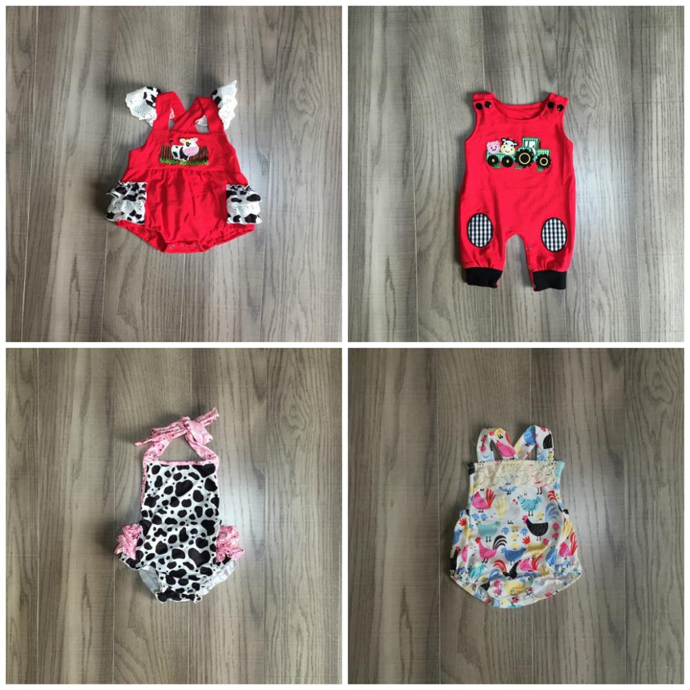 Zomer Baby Meisjes Jongens Koe Farm Yard Truck Mouwloze Tie Romper Kinderen Kleding Boutique Chick Ruche Melk Zijde Jumpsuit