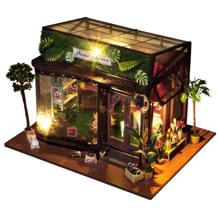 Kwiat sklep DIY robić lalek Dom miniaturowy domek dla lalek w meble piękne zabawki dla dzieci nowy rok prezent na boże narodzenie