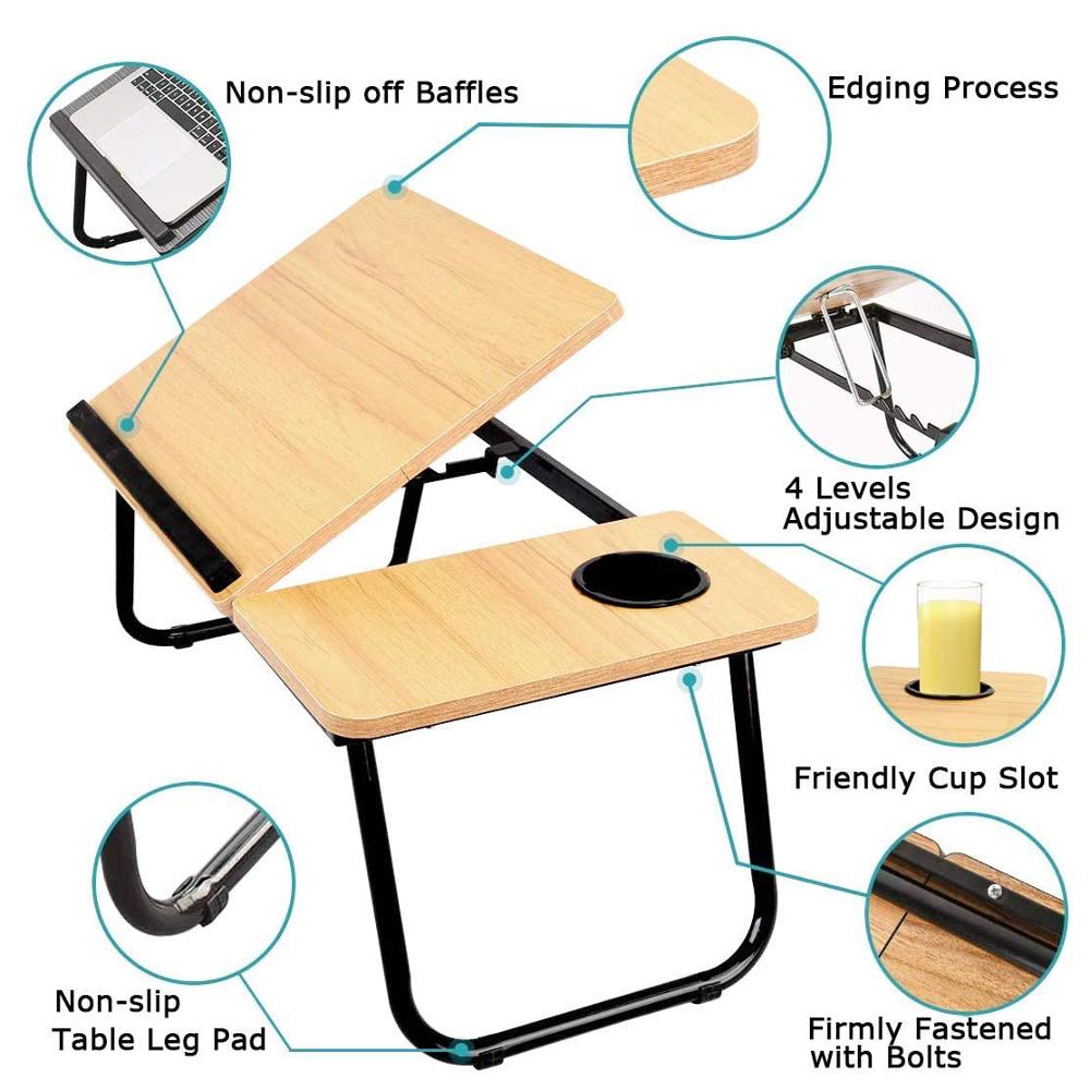 Escritorio plegable para Laptop para la cama computadora portátil bandeja para mesa de sofá para escribir 4 ángulos Mesa ajustable para Laptop con sostenedor de taza