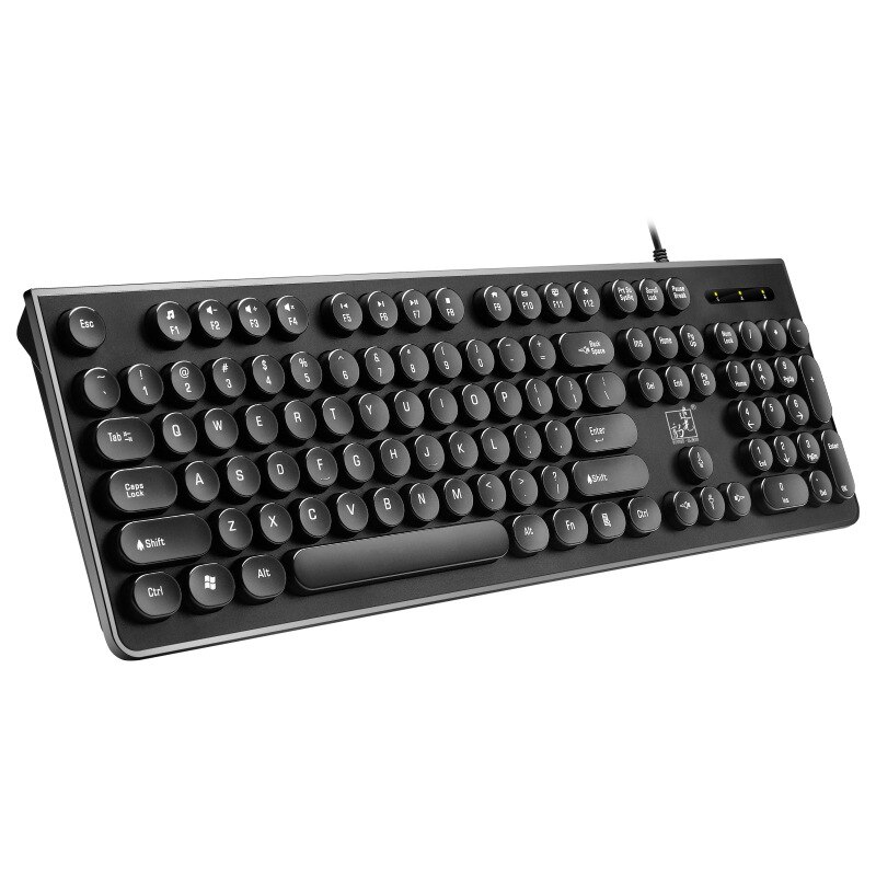 Keyboard Wired Office Keyboard, 104 Keys USB Ergonomic Wrist Rest Keyboard for Windows PC Gamer Desktop, Computer (Black/White): Black Round Key
