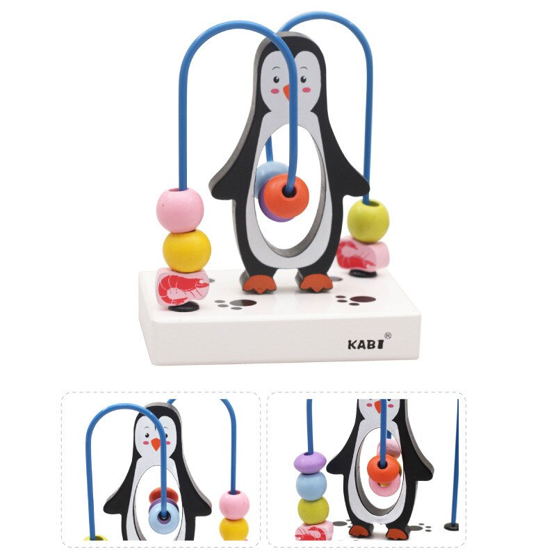 Hand Oog Coördinatie Kinderen Puzzel Vroege Onderwijs Speelgoed Houten Mini Dieren Rond Kralen Speelgoed Oefening