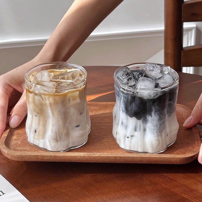 Tazas de café frío, tazas de vidrio estéticas, tazas de café helado, vasos de vidrio, tazas de cóctel, accesorios de escritorio de cocina