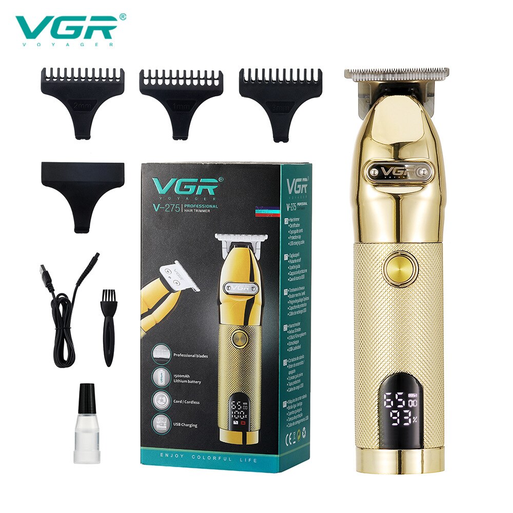 Vgr 275 Elektrische Tondeuse Professionele Persoonlijke Verzorging Kapper Trimmer Voor Mannen Scheerapparaat Lcd Oplaadbare Metalen Clippers Vgr V275: Goud