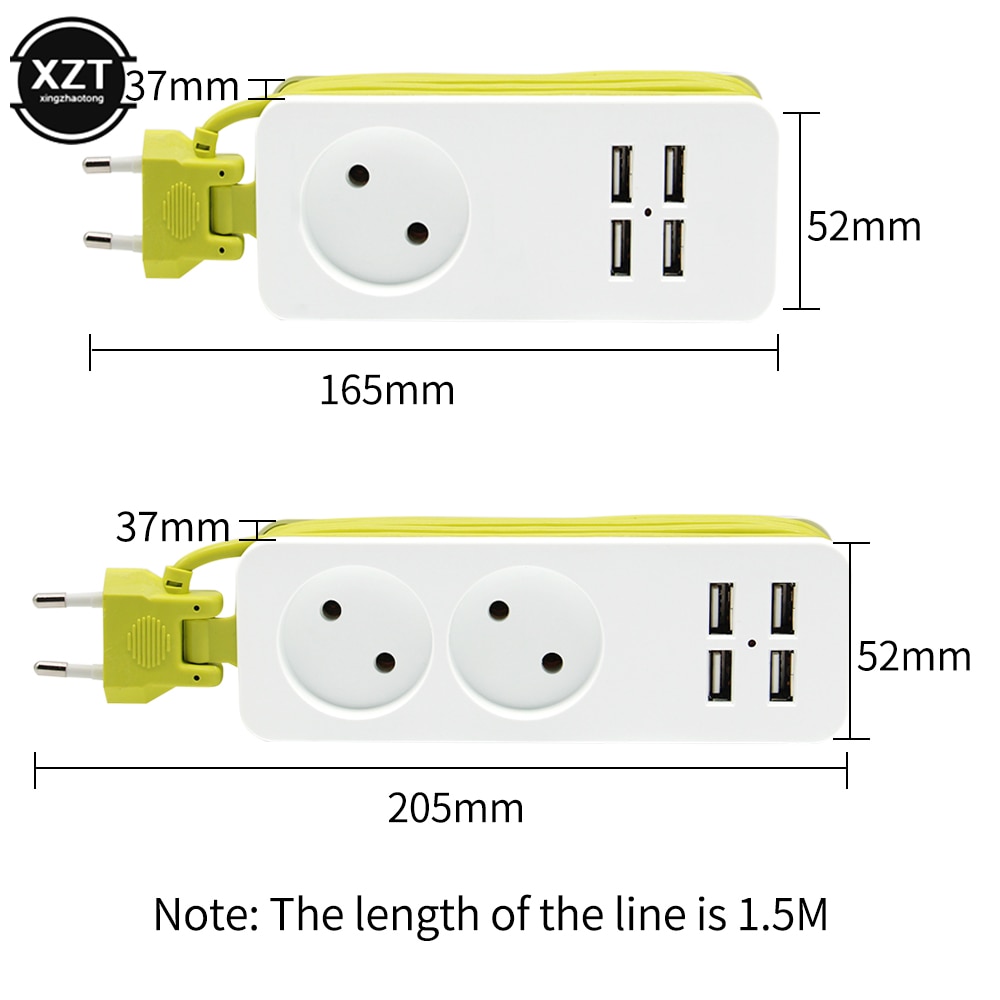 Eu stik stikdåse 4 usb port væg multi socket bærbart eu usb hub stik til smartphones tablets opladning 1200w 250v,1.5m