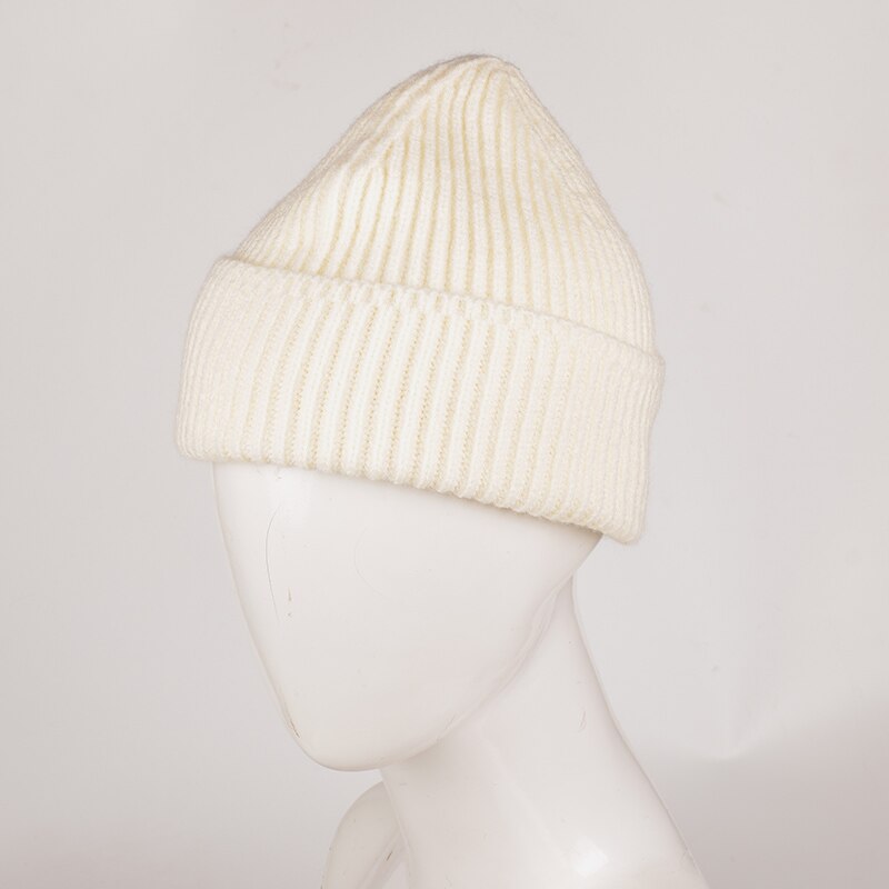 unsex Autumn winter solid color real wool beanies best matched cashmere man woman Warm skullies: Ivory
