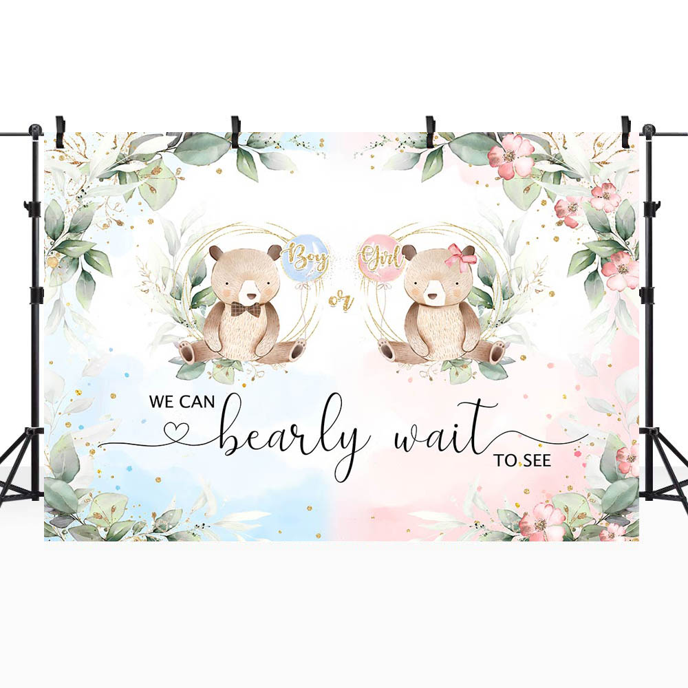 Mocsicka menino ou menina gênero revelar pano de fundo urso marrom folhas verdes podemos esperar foto fundo decoração photo studio adereços