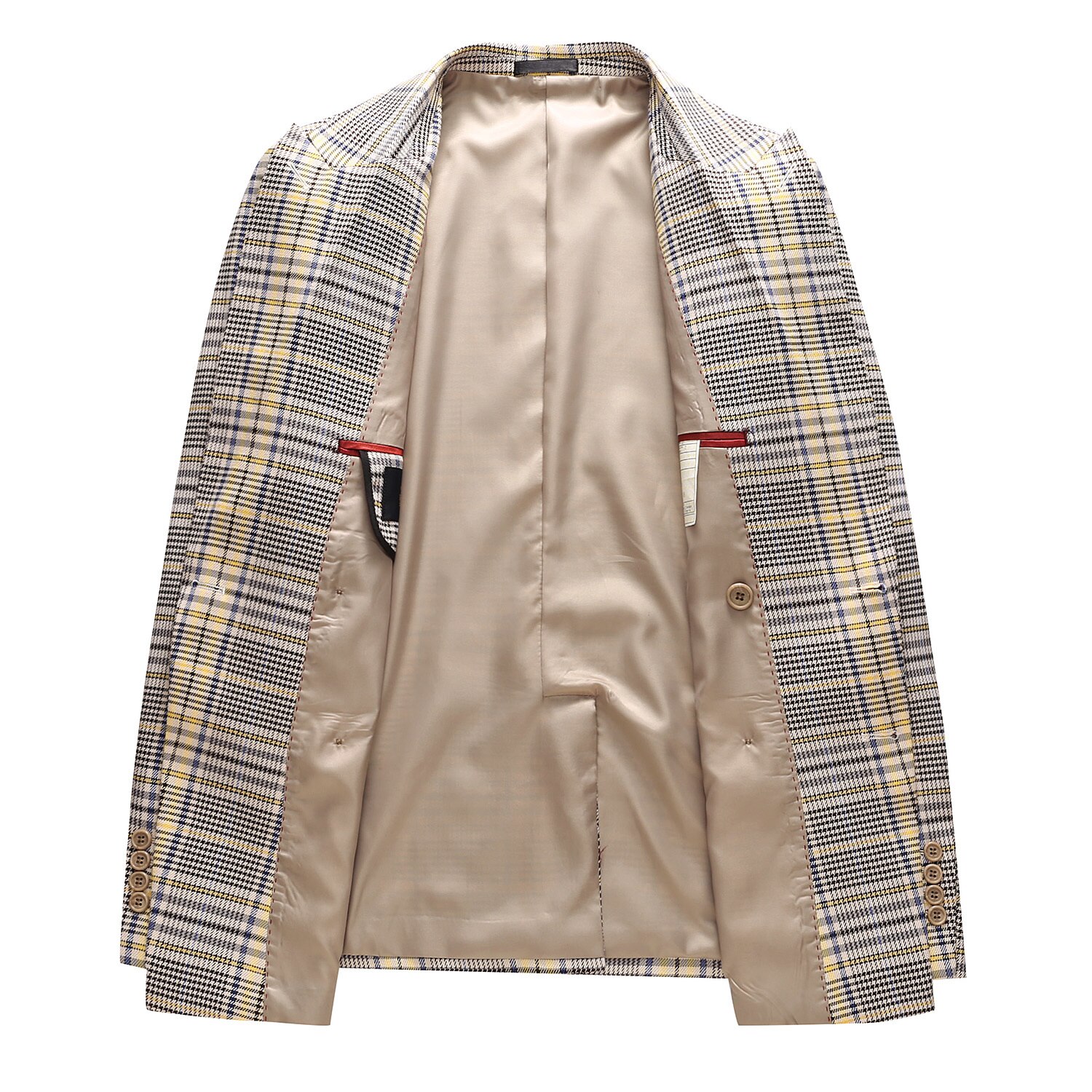 Mannen Double Breasted Blazer formele zakelijke jas Plaid Slim Fit