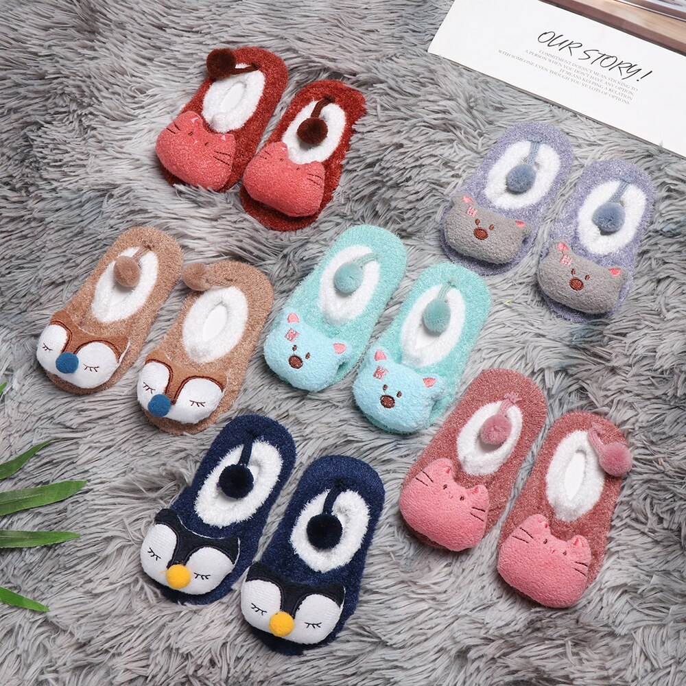 Baby Girl Boy Toddler Anti Slip Shoes Kids Booties Cartoon Slipper Socks Boots Newborn Winter Warm Cotton Floor Socks 0-5T
