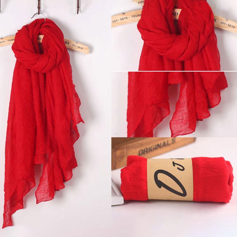 Mode 16 Kleuren Vrouwen Lange Sjaal Wrap Sjaals Vintage Katoen Linnen Grote Sjaal Hijab Elegante Effen Zwart Rood whi