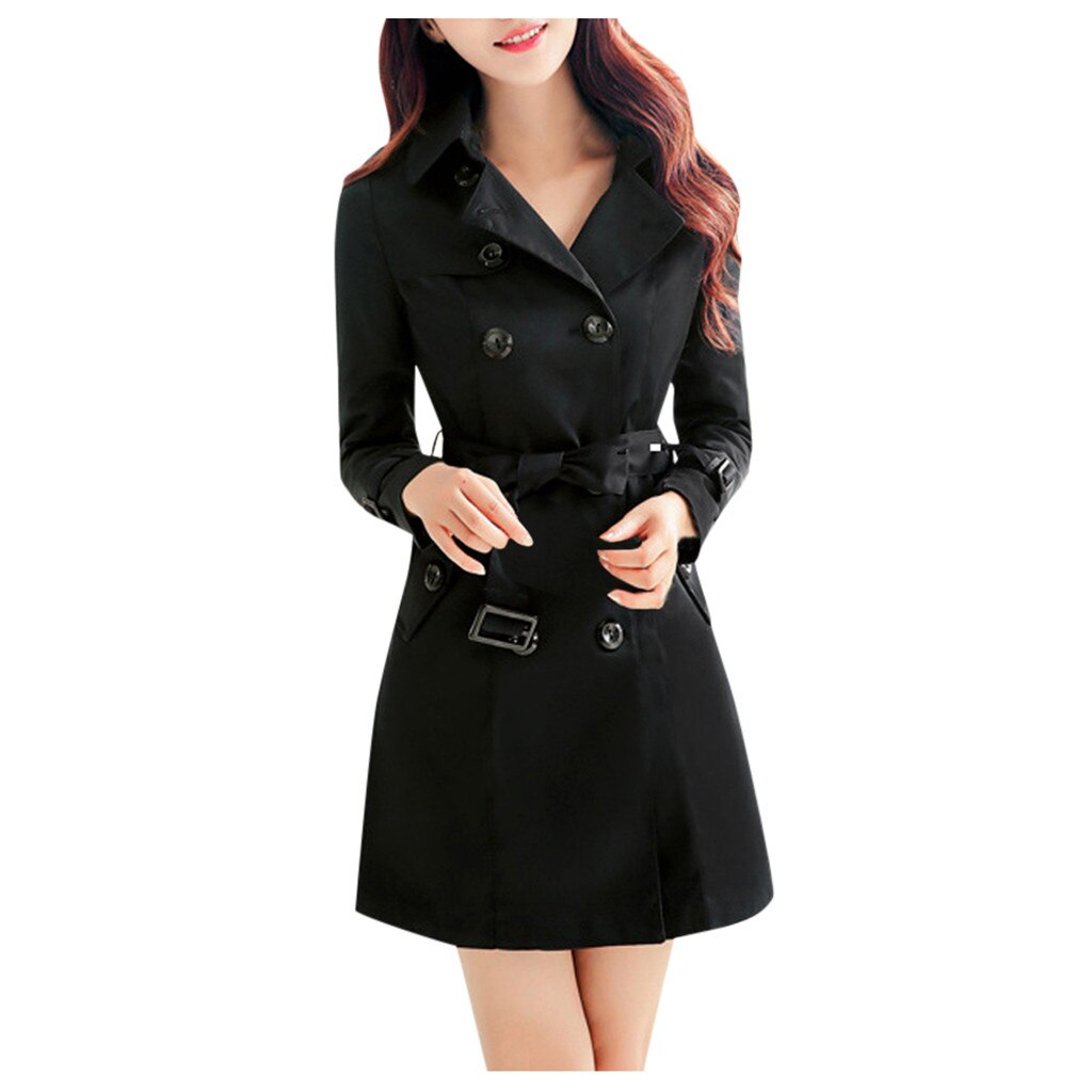 Veste longue et cintrée, manteau pour femme, 1 pièce, manteau d'extérieur femme, manteau d'extérieur printemps-automne coupe-vent #907: BK / M