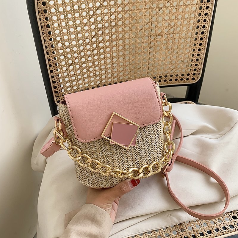 Kleine rieten emmertassen voor dames, zomerse crossbodytassen, reistassen en handtassen voor dames, schoudertassen voor dames