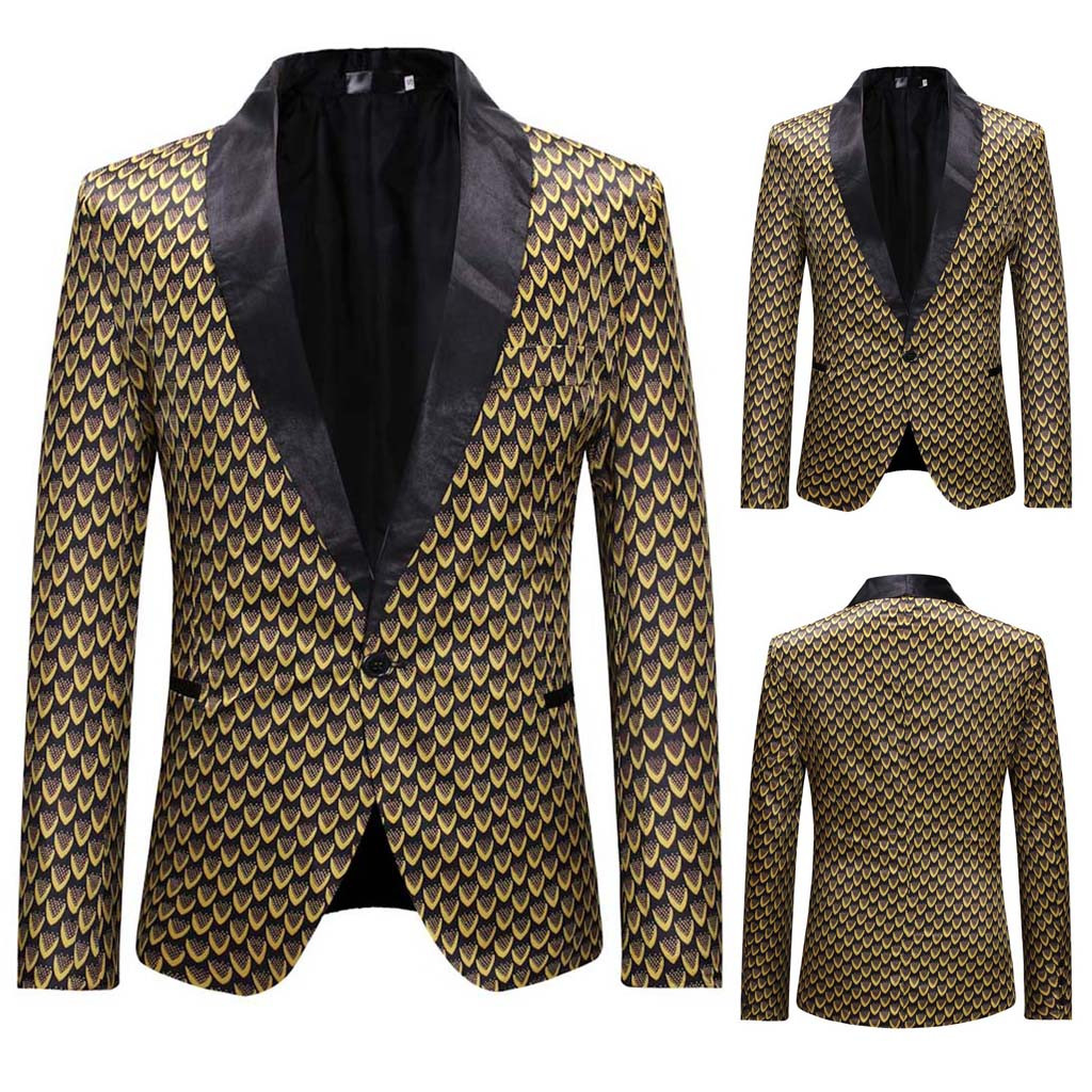 JAYCOSIN Men's Printed Blazer - Single Breasted Notched Collar Casual Outwear