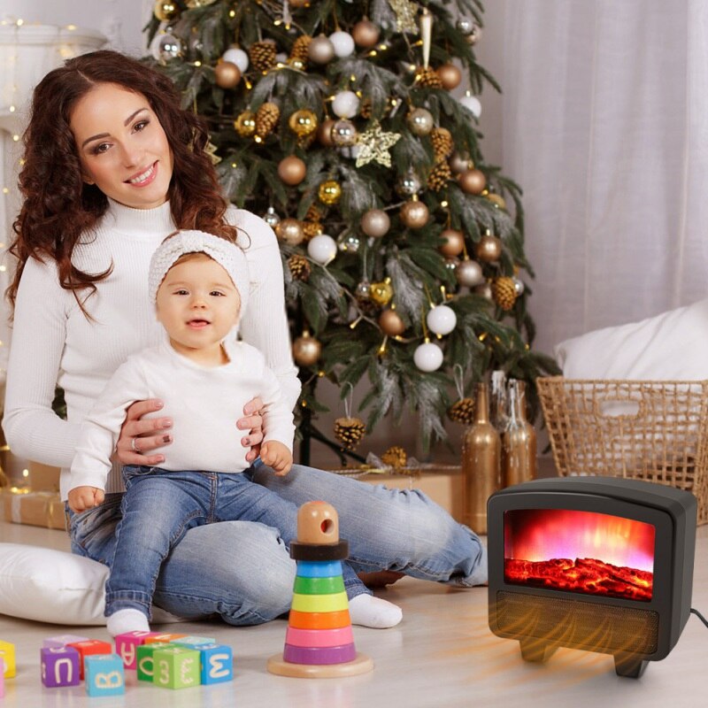 Cheminée électrique style néo rétro thermostat 1000-2000 W noir or