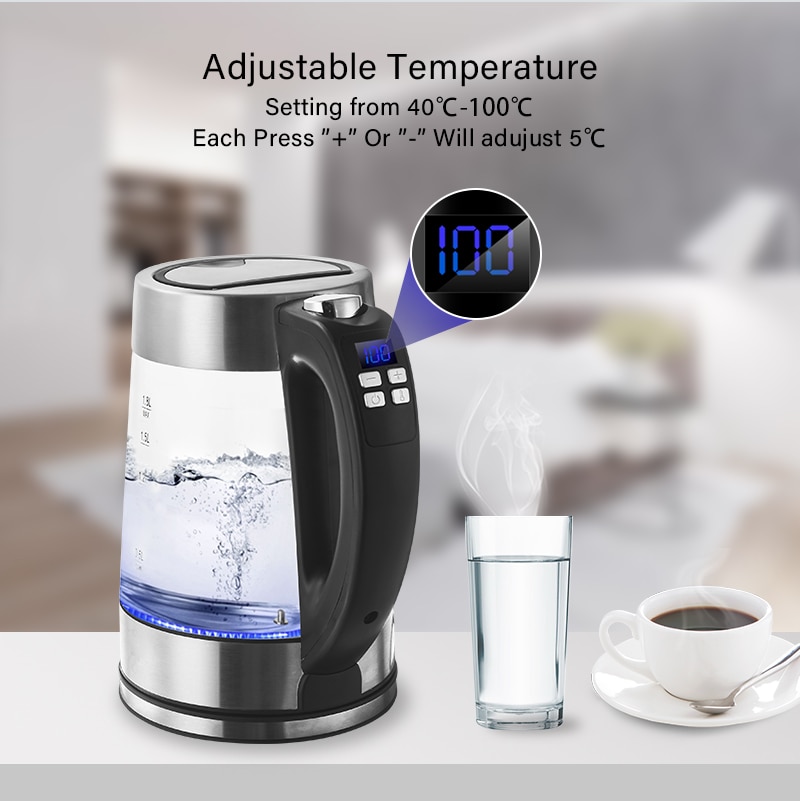 BioloMix – bouilloire numérique en verre, 1,8 l, 2200W, théière à café, avec contrôle de la température et fonction de maintien au