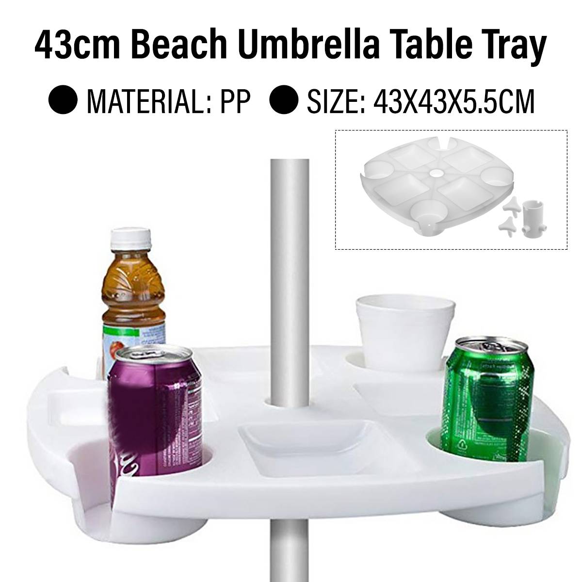 Beach Umbrella Table Tray Outdoor Canopy Shade Accessories 4 Drinks Snack Cup Holder Organizer Parasol Umbrella Stands 43cm