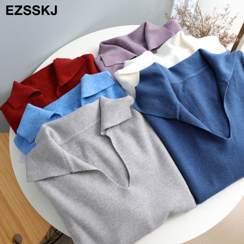 chic turn down collar oversize autumn winter Sweater Women Pullover Casual Long Sleeve loose Sweater Female Jumpers