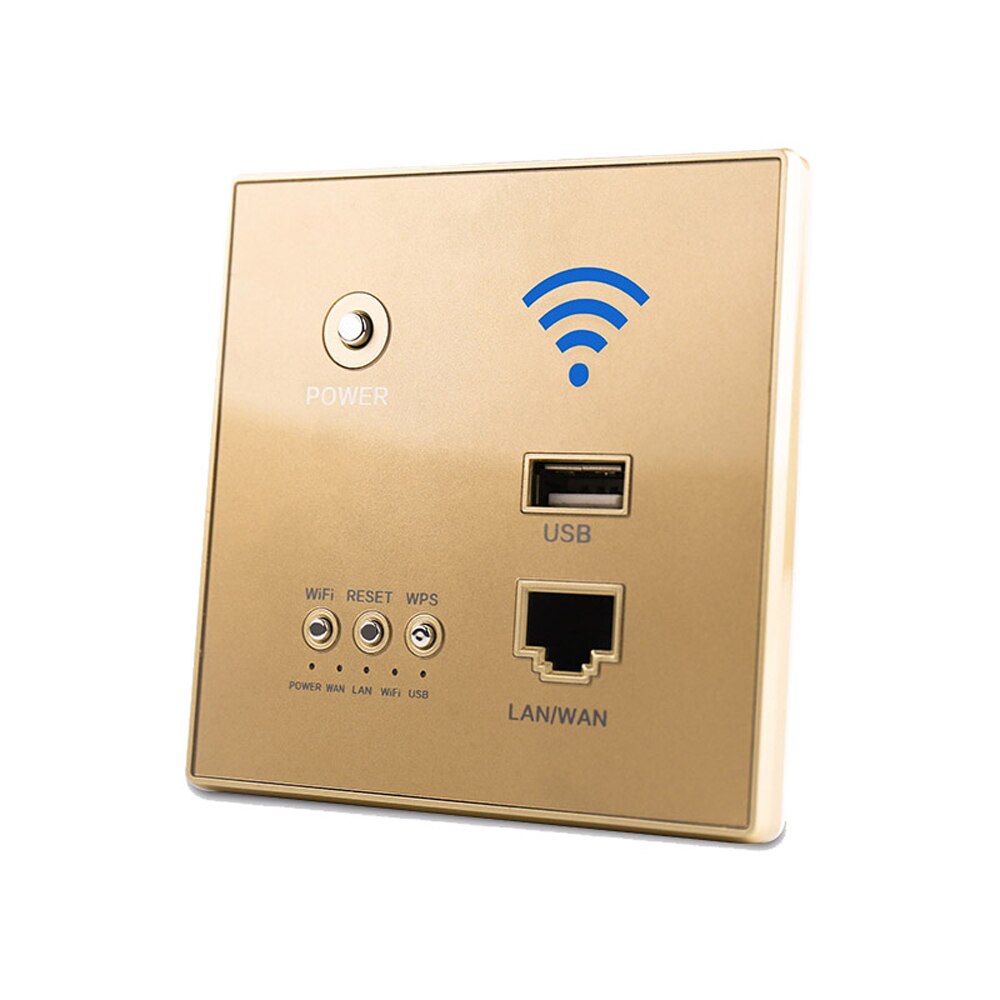 Repetidor WIFI inalámbrico inteligente con relé AP de potencia de 300Mbps, extensor de Panel enrutador integrado de 2,4 GHz con interruptor de toma USB: Gold