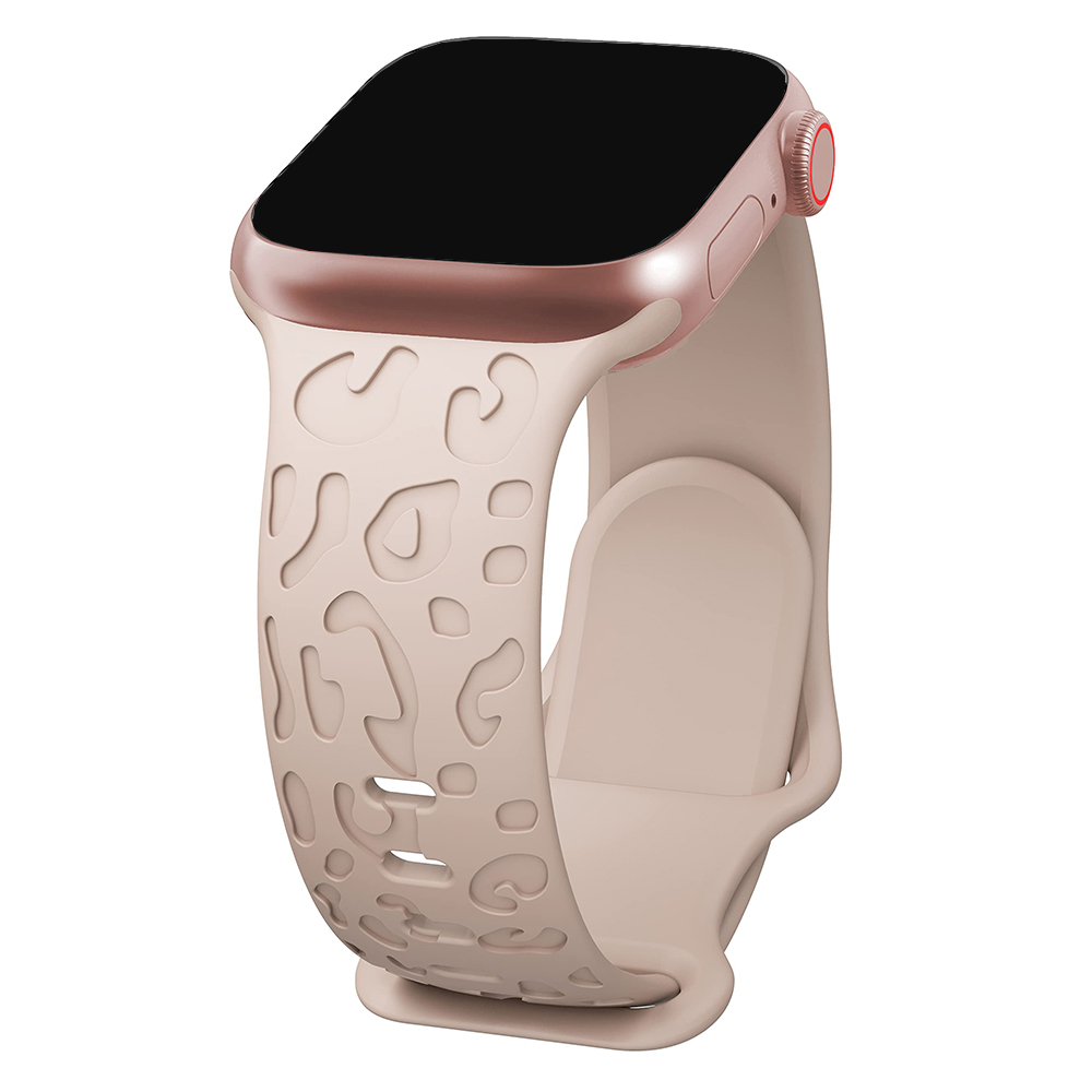 Bracelet en silicone léopard gravé pour Apple Watch Band, 44mm, 40mm, 45mm, 49mm, 41mm, 38mm, 42mm, iWatch Series 7 SE, 3, 6, 8 Ultra: MAUVE FUMEUX / 20mm