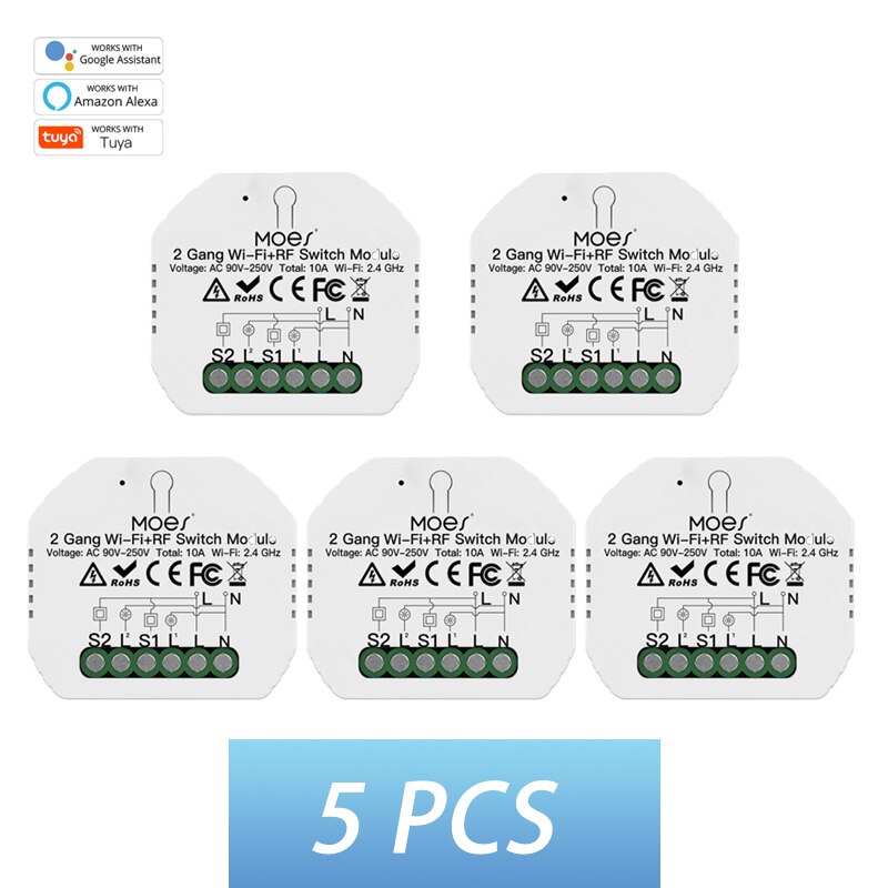 2 Gang 2 way WiFi Smart Light Switch WiFi+RF433 Smart Switch Module Tuya APP Remote Control Work with Alexa Google Home